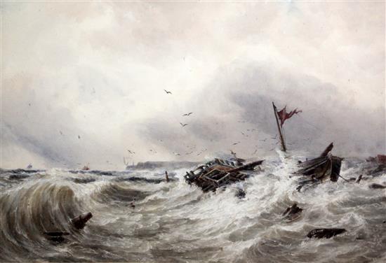 Thomas Bush Hardy (1842-1897) Shipwreck on the coast, 18 x 27in.
